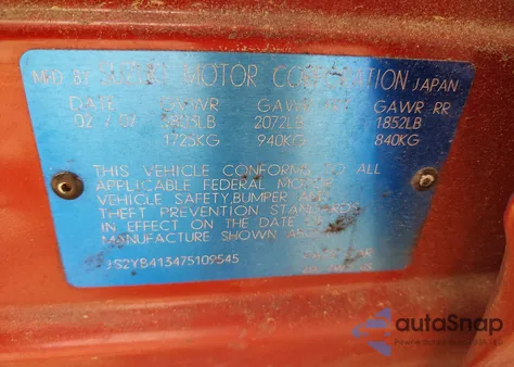 2007 Suzuki Sx4 Convenience/Rally from USA, damaged, VIN JS2YB413475109545